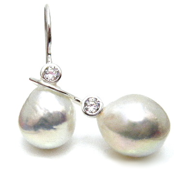 Natural White 11.4mm Drop Pearls on Silver Earrings